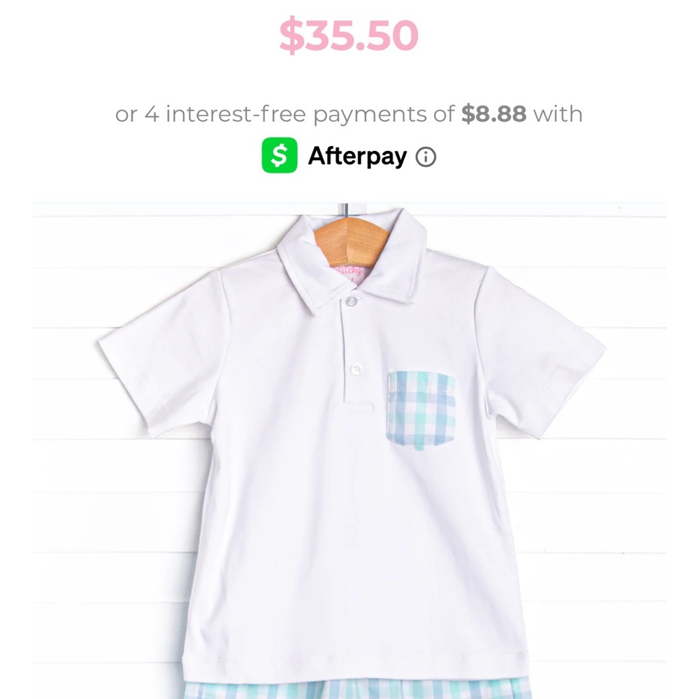 Stitchy Fish White Kids Polo Shirt with Blue Checkered Pocket
